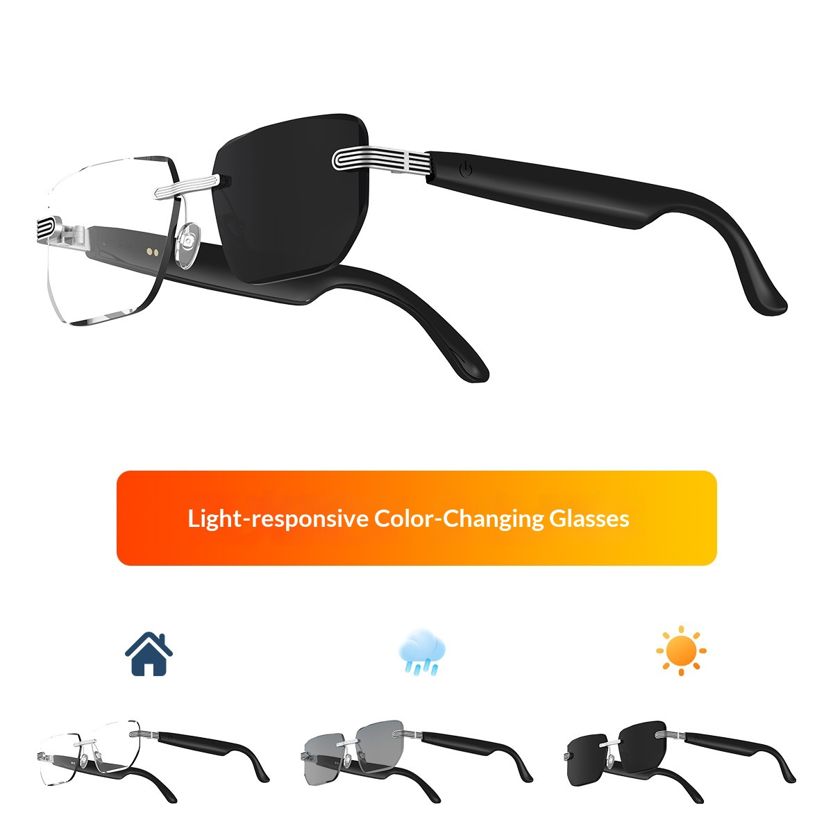 Smart Glasses Frameless Myopia Presbyopia Bluetooth Audio Color Changing Smart Glasses_voghion.com