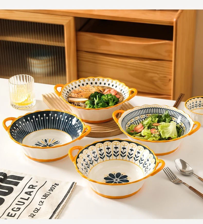 Internet High Appearance Bowl, Household Instant Noodle Bowl, Double Ear Bowl, Creative Ear Dessert Bowl, Simple Rice Bowl, Tableware_voghion.com
