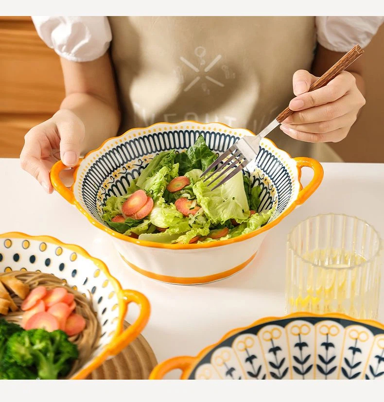 Internet High Appearance Bowl, Household Instant Noodle Bowl, Double Ear Bowl, Creative Ear Dessert Bowl, Simple Rice Bowl, Tableware_voghion.com