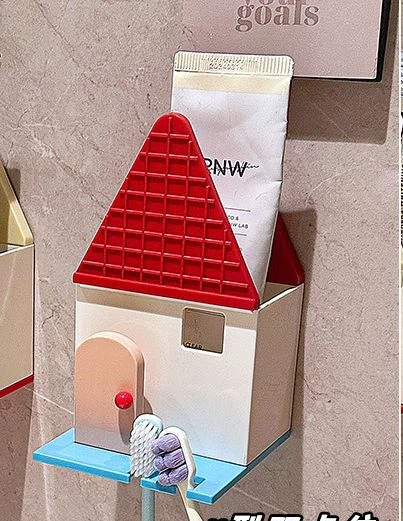 Graziosa casetta, portaoggetti per bicchieri da denti, dormitorio, bagno di casa, montaggio a parete, portaoggetti per spazzolini da denti senza forare_voghion.com