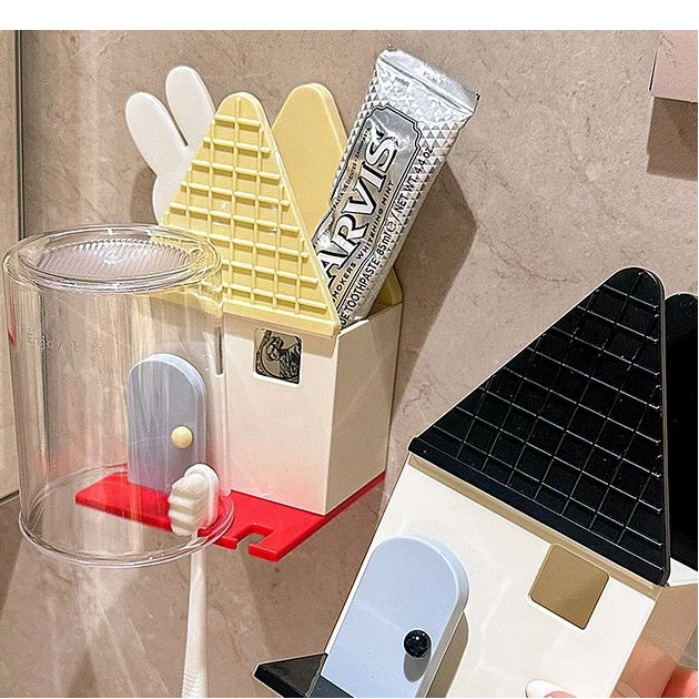Graziosa casetta, portaoggetti per bicchieri da denti, dormitorio, bagno di casa, montaggio a parete, portaoggetti per spazzolini da denti senza forare_voghion.com