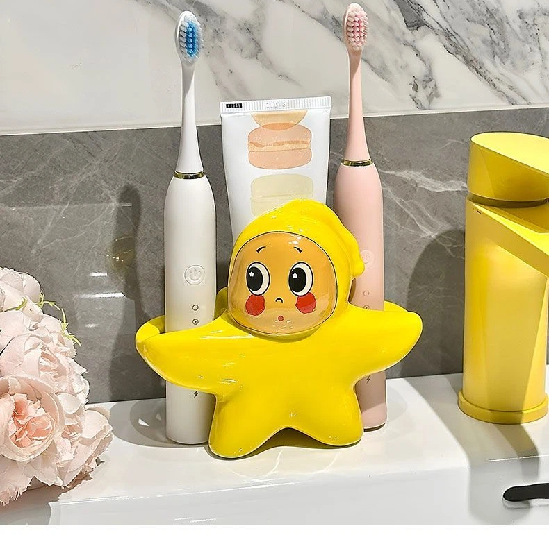Coppia di persone con stelle, bambini, portaspazzolino carino, supporto per lavabo, base per spazzolino da denti in ceramica_voghion.com