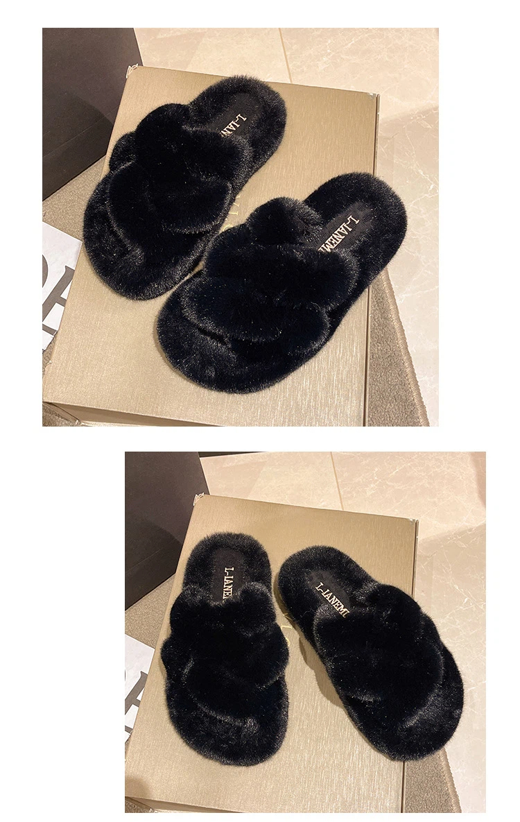 Una grande generazione di capelli, intrecci di pasta fritta, pantofole di peluche comode con suola spessa interna, pantofole di peluche in cotone_voghion.com