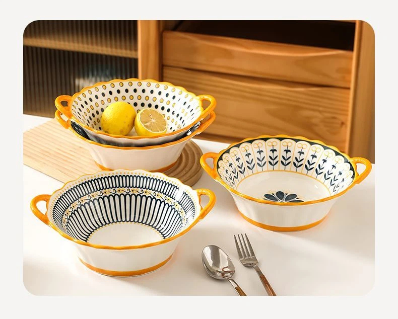 Internet High Appearance Bowl, Household Instant Noodle Bowl, Double Ear Bowl, Creative Ear Dessert Bowl, Simple Rice Bowl, Tableware_voghion.com