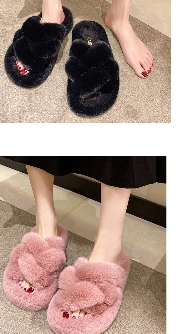 Una grande generazione di capelli, intrecci di pasta fritta, pantofole di peluche comode con suola spessa interna, pantofole di peluche in cotone_voghion.com