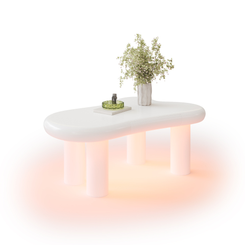 Weißer Couchtisch In Cloud-Form Aus MDF Mit 16-farbiger LED-Beleuchtung & Schublade – Moderner Wohnzimmertisch, Mit Stauraum_voghion.com