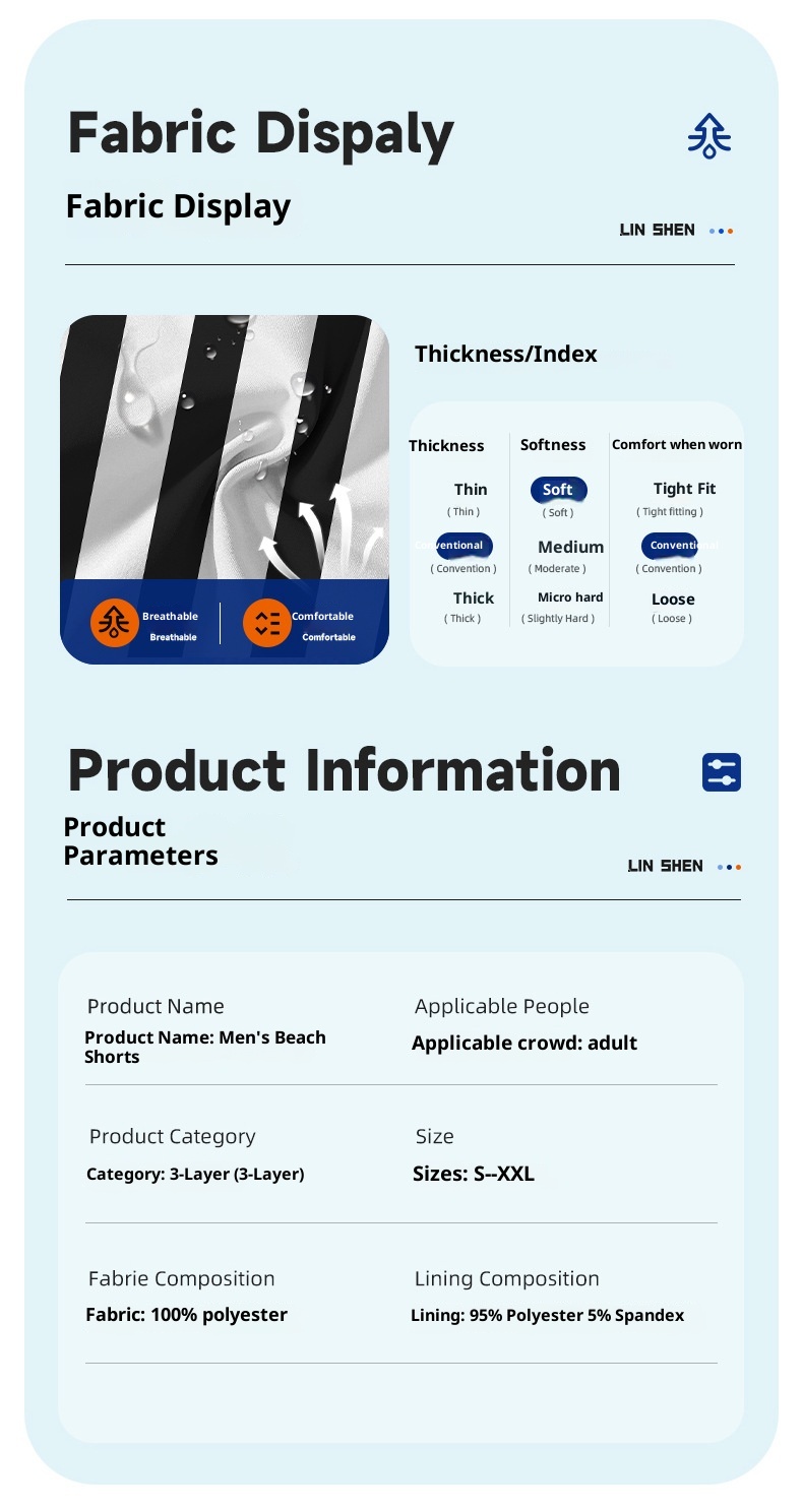 Pantaloncini estivi in tre parti ad asciugatura rapida, pantaloncini da bagno casual larghi, pantaloni da spiaggia da uomo per attività all'aperto_voghion.com