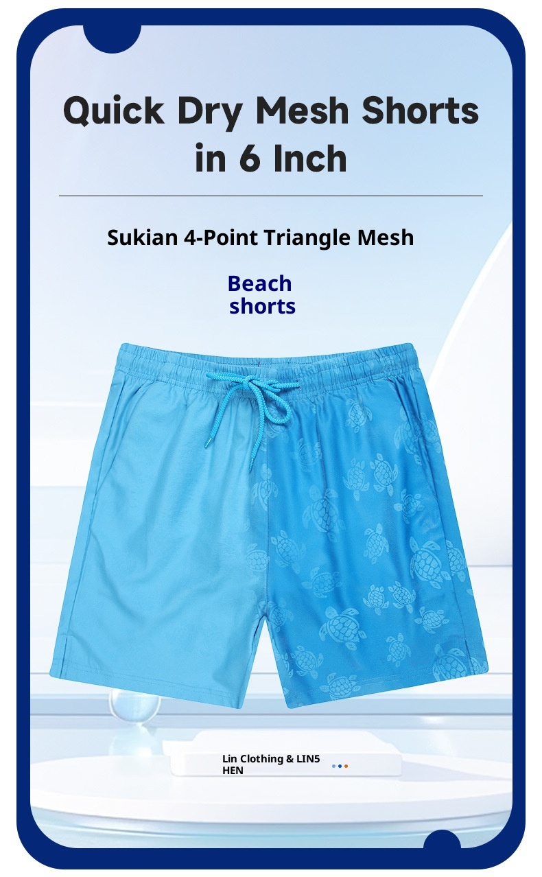 Thin Casual Printed Pants, Summer Sports Shorts, Deep Blue Mesh Outdoor Quarter Length Beach Pants For Men_voghion.com