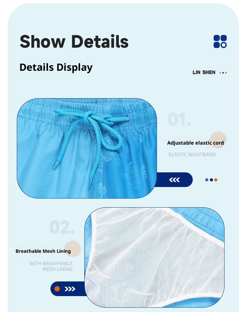 Thin Casual Printed Pants, Summer Sports Shorts, Deep Blue Mesh Outdoor Quarter Length Beach Pants For Men_voghion.com