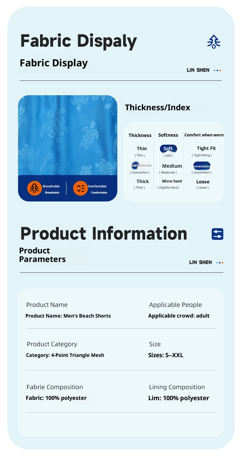 Thin Casual Printed Pants, Summer Sports Shorts, Deep Blue Mesh Outdoor Quarter Length Beach Pants For Men_voghion.com