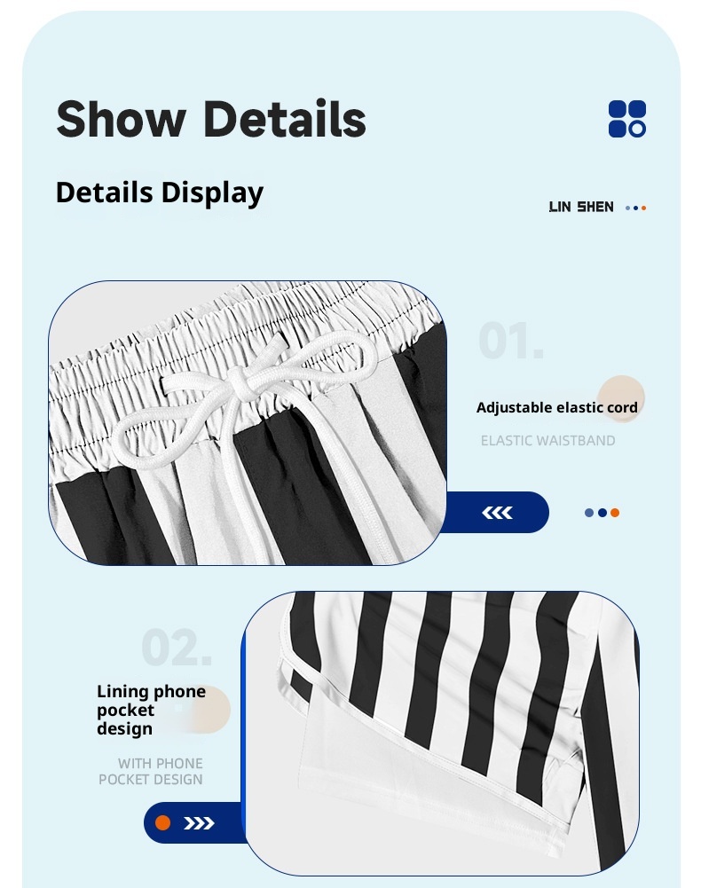 Pantaloncini estivi in tre parti ad asciugatura rapida, pantaloncini da bagno casual larghi, pantaloni da spiaggia da uomo per attività all'aperto_voghion.com