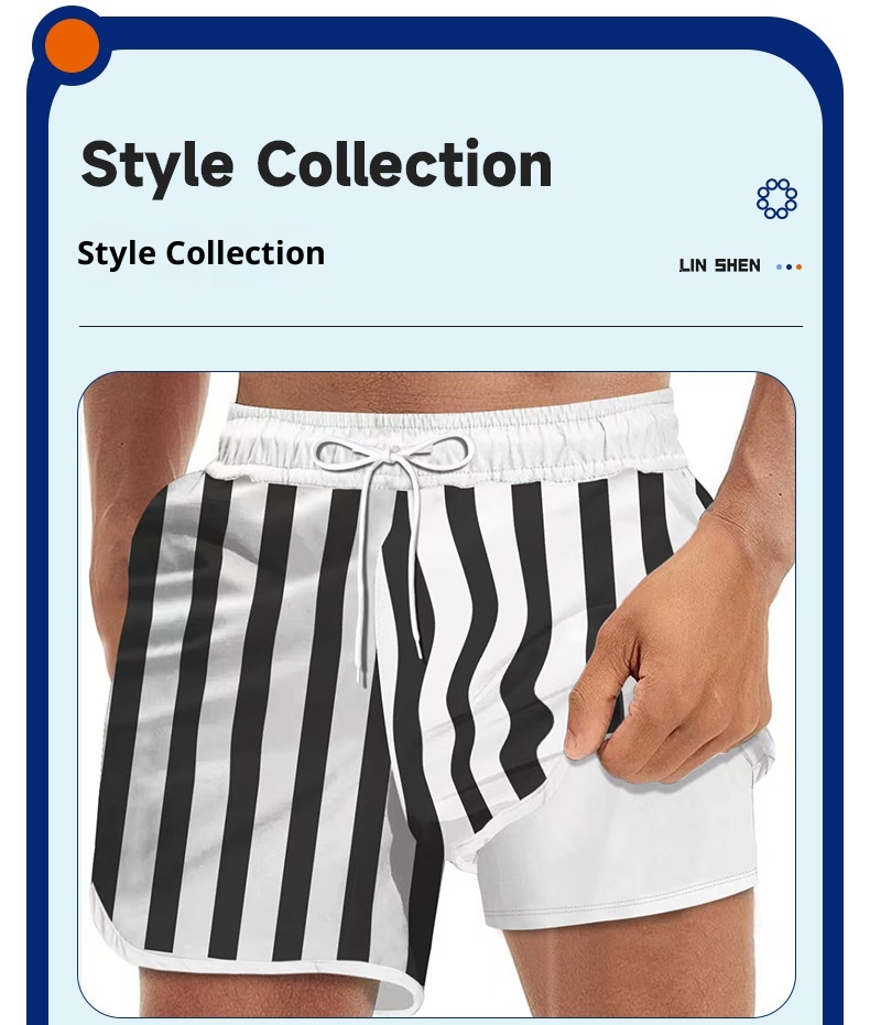 Pantaloncini estivi in tre parti ad asciugatura rapida, pantaloncini da bagno casual larghi, pantaloni da spiaggia da uomo per attività all'aperto_voghion.com