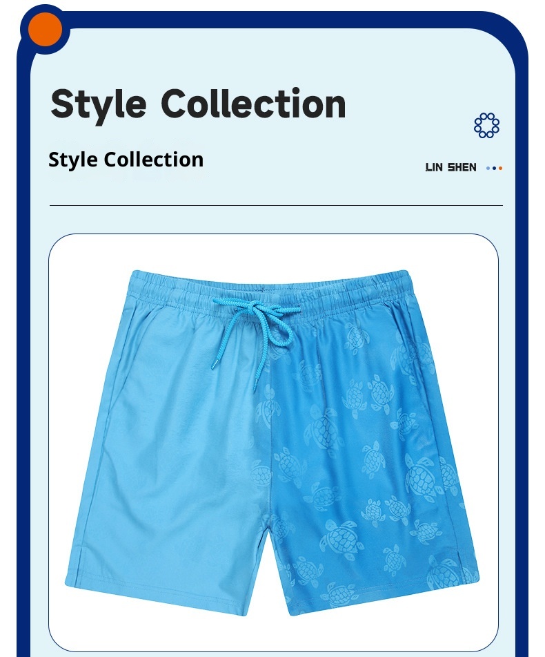Thin Casual Printed Pants, Summer Sports Shorts, Deep Blue Mesh Outdoor Quarter Length Beach Pants For Men_voghion.com