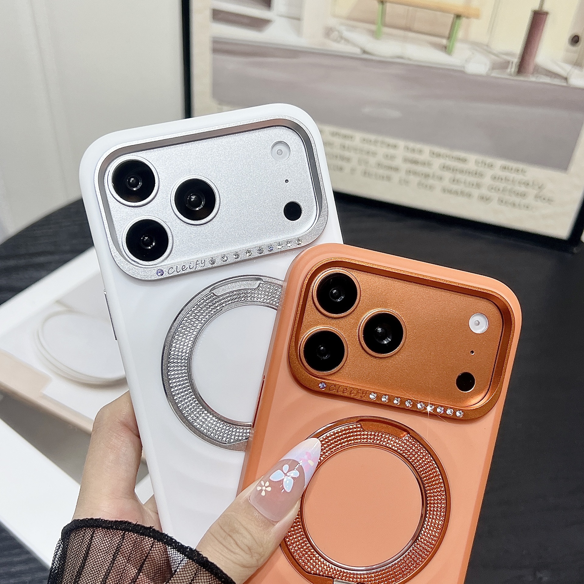 Light Luxury High-end Wave Pattern Rotating Bracket Phone Case For IPhone 17 Promax/16/15/14/13 Magnetic Anti Drop Protective Cover_voghion.com