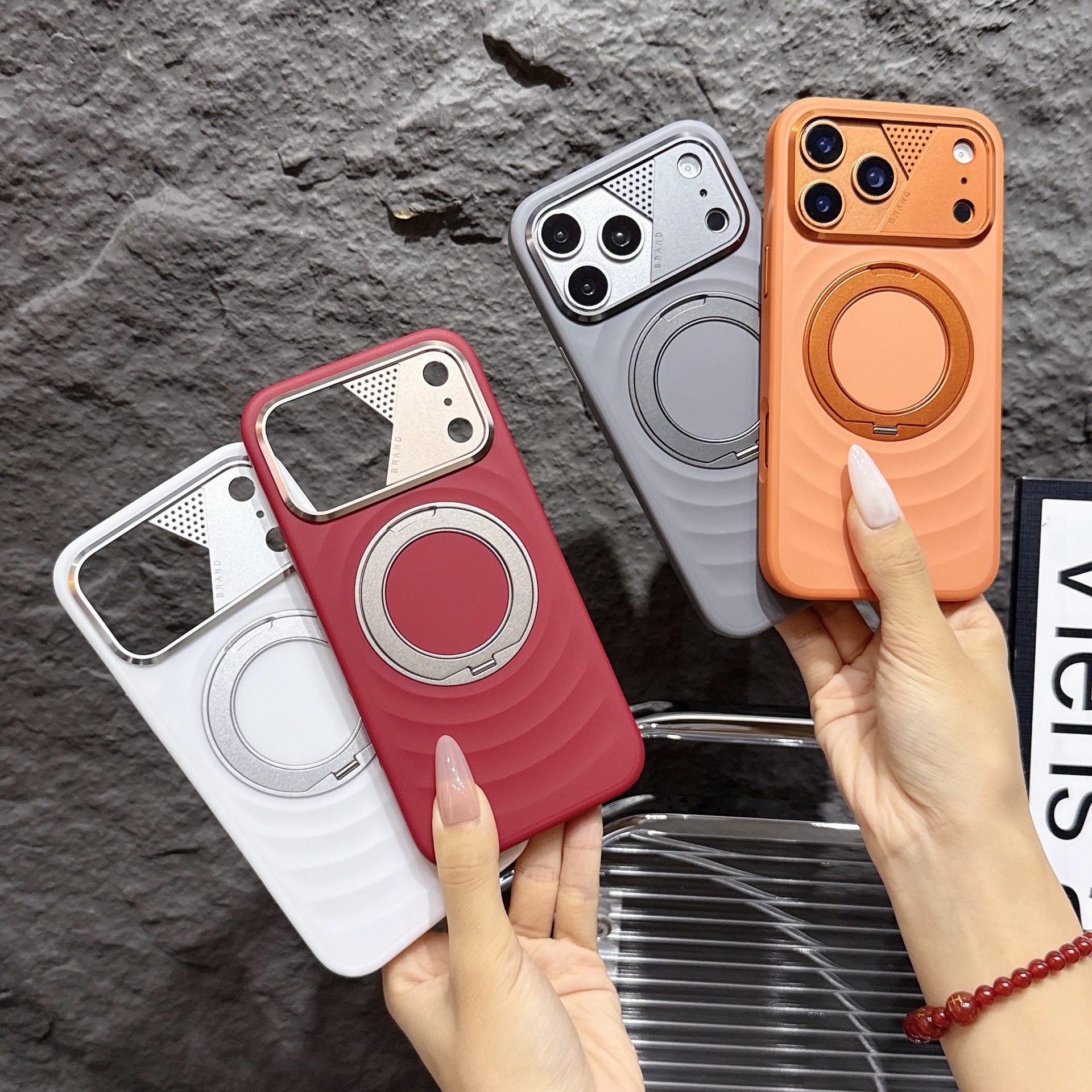 Premium Solid Color Rotating Stand Phone Case For IPhone 17 Promax/16/15/14/13 Magnetic Anti Drop Protective Cover_voghion.com