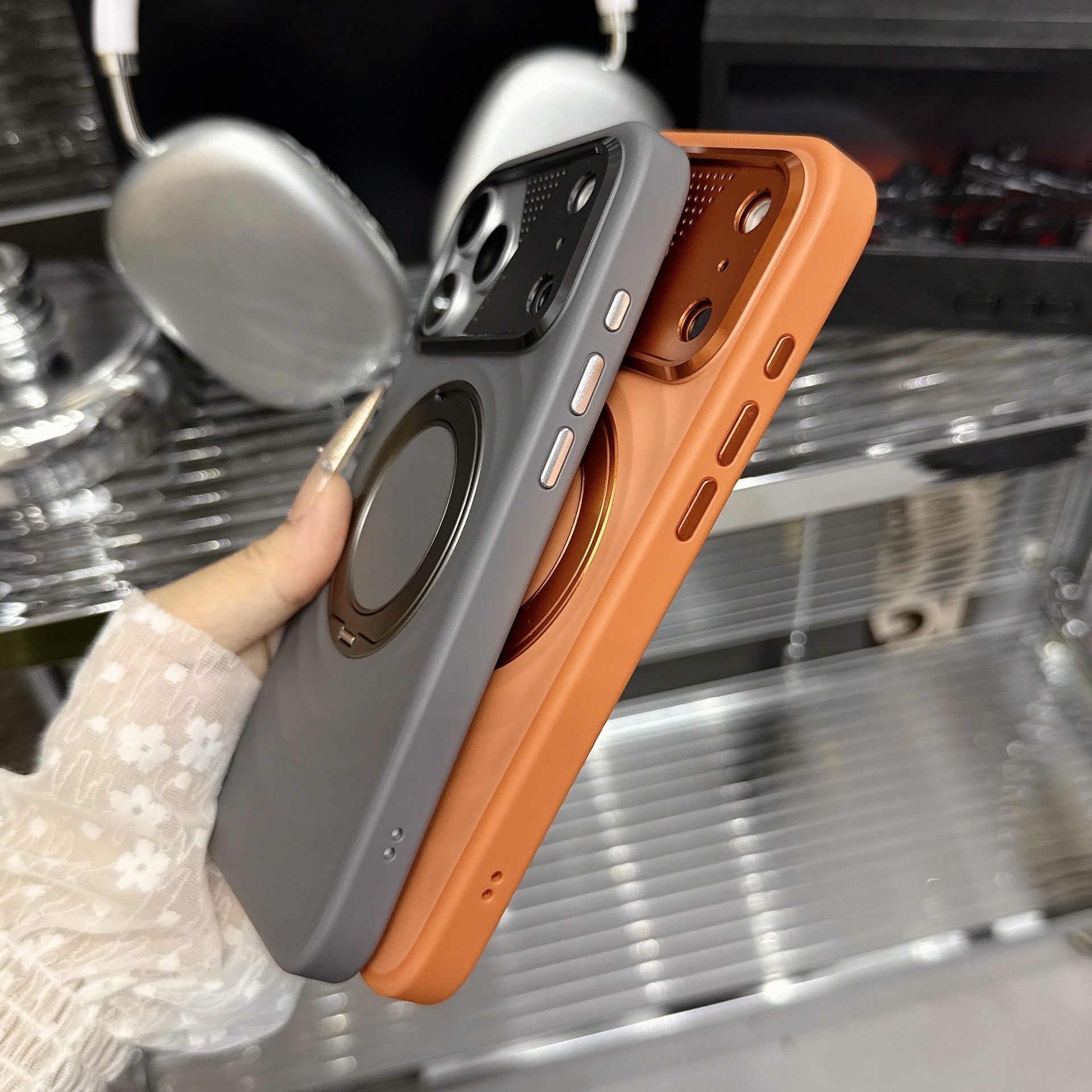 Premium Solid Color Rotating Stand Phone Case For IPhone 17 Promax/16/15/14/13 Magnetic Anti Drop Protective Cover_voghion.com
